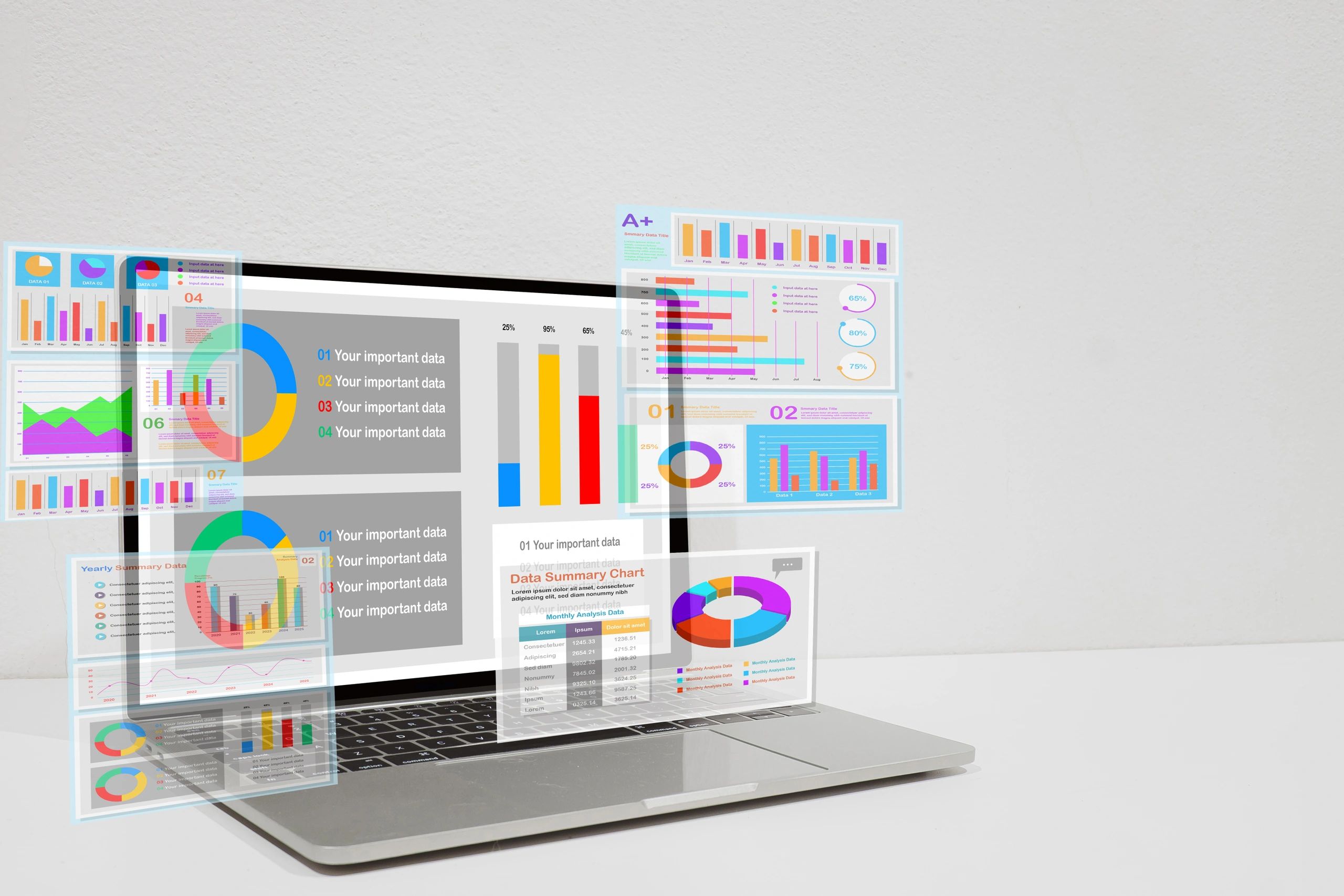 Power BI dashboards on laptop
